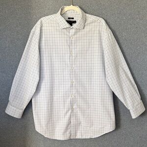 Pronto Uomo Checkered Button Down Men’s Dress Shirt 17 1/2 White Blue & Tan